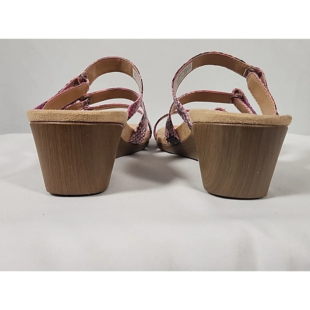 Vionic Dwyn Pink Snake Skin Print 3-strap‎ Wedge Sandals Women Size 11 381DWYN